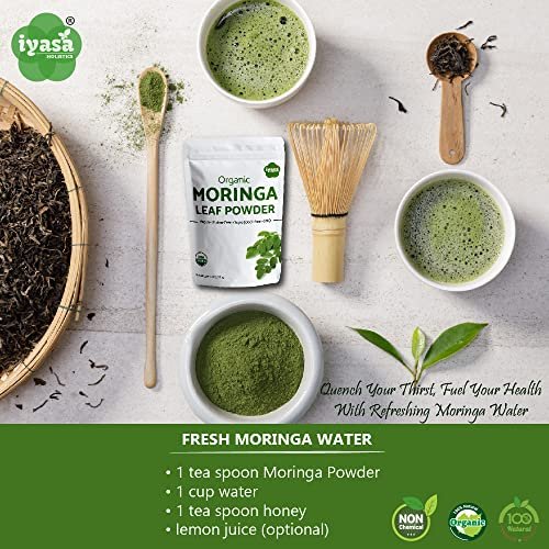 Iyasa Holistics Bio Moringa Blattpulver 113 g - USDA Bio-zertifiziertes reines Moringa Oleifera Superfood Pulver - Grüner Smoothie, Tee, Energie-Booster - Reine Ayurveda Produkte