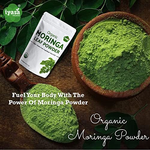 Iyasa Holistics Bio Moringa Blattpulver 113 g - USDA Bio-zertifiziertes reines Moringa Oleifera Superfood Pulver - Grüner Smoothie, Tee, Energie-Booster - Reine Ayurveda Produkte