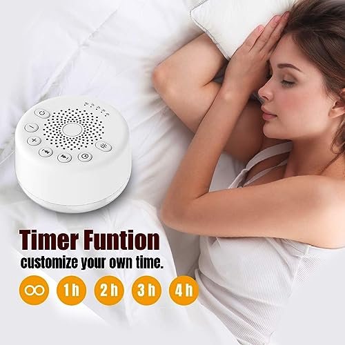 Easysleep Weißes Rauschen Maschine mit 25 beruhigenden Klängen und Nachtlicht, Speicherfunktion, 32 Lautstärkestufen, 5 Schlaf-Timer, AC oder USB betrieben, für Schlaf und Entspannung (Weiß)