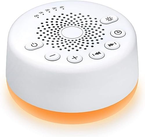 Easysleep Weißes Rauschen Maschine mit 25 beruhigenden Klängen und Nachtlicht, Speicherfunktion, 32 Lautstärkestufen, 5 Schlaf-Timer, AC oder USB betrieben, für Schlaf und Entspannung (Weiß)