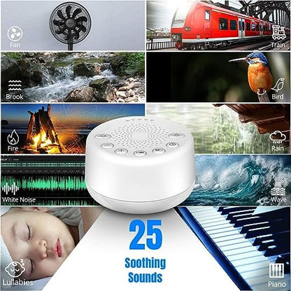 Easysleep Weißes Rauschen Maschine mit 25 beruhigenden Klängen und Nachtlicht, Speicherfunktion, 32 Lautstärkestufen, 5 Schlaf-Timer, AC oder USB betrieben, für Schlaf und Entspannung (Weiß)