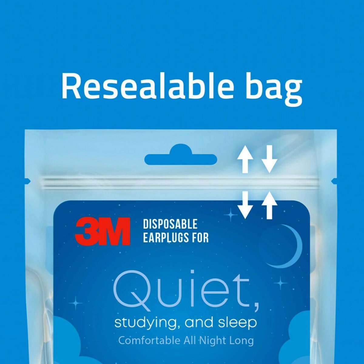 3M Schaumstoff-Ohrstöpsel zum Schlafen, Lernen und für Ruhe, 80 Paare (160 Stöpsel), NRR 32 dB, bequem die ganze Nacht, hellblau, wiederverschließbarer Beutel