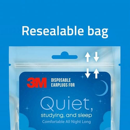 3M Schaumstoff-Ohrstöpsel zum Schlafen, Lernen und für Ruhe, 80 Paare (160 Stöpsel), NRR 32 dB, bequem die ganze Nacht, hellblau, wiederverschließbarer Beutel