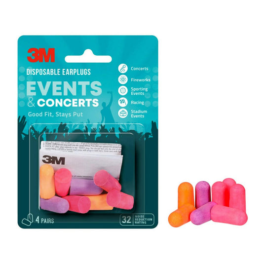 3M Gehörschutzstöpsel für Events & Konzerte, 4 Paar (8 Stöpsel), Schalldämmung NRR 32 dB, bequemer Sitz, weich und glatt, einfach einzuführen und zu entfernen