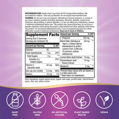 Nature's Way Sambucus Sleep + Immune Gummibärchen für Erwachsene – mit Melatonin, Vitamin C, L-Theanin, Zink – 50 Stück