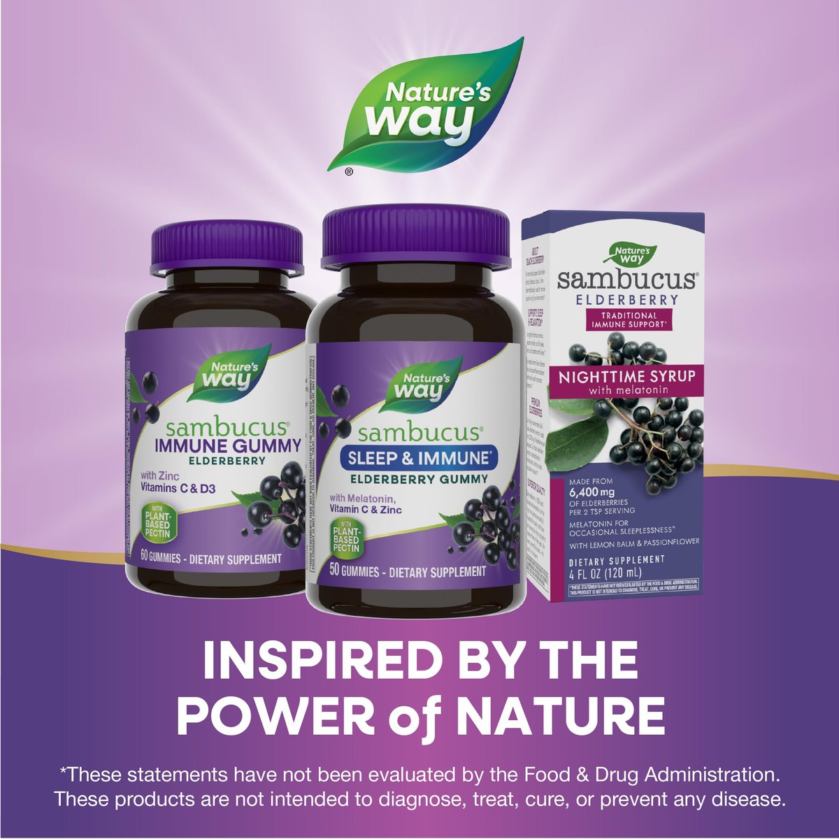 Nature's Way Sambucus Sleep + Immune Gummibärchen für Erwachsene – mit Melatonin, Vitamin C, L-Theanin, Zink – 50 Stück