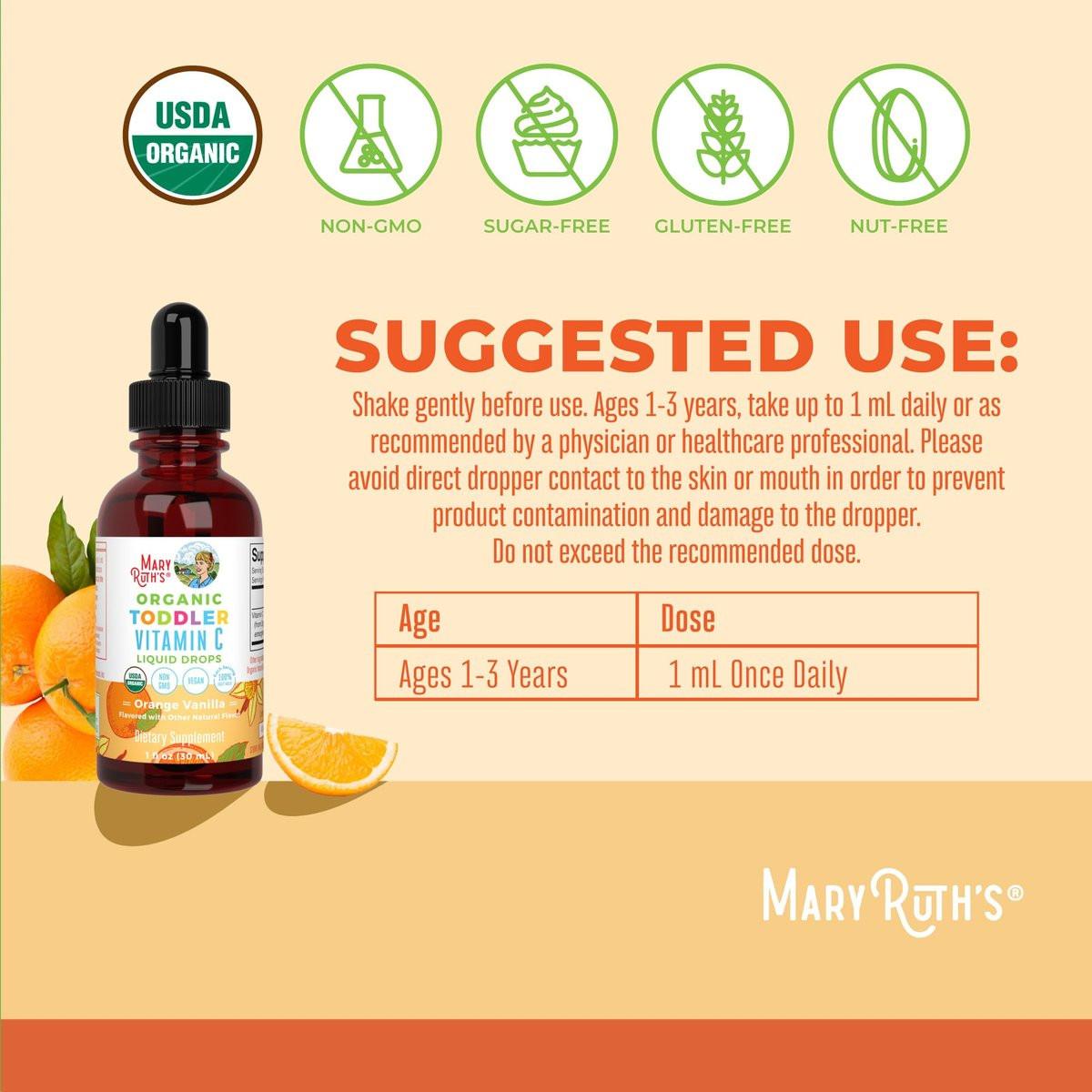 MARYRUTH'S Bio Vitamin C Tropfen für Kleinkinder | 1-3 Jahre | 15 mg pro Portion | Immununterstützung & allgemeine Gesundheit | Vegan | Zuckerfrei | Glutenfrei | Non-GMO | 30 Portionen
