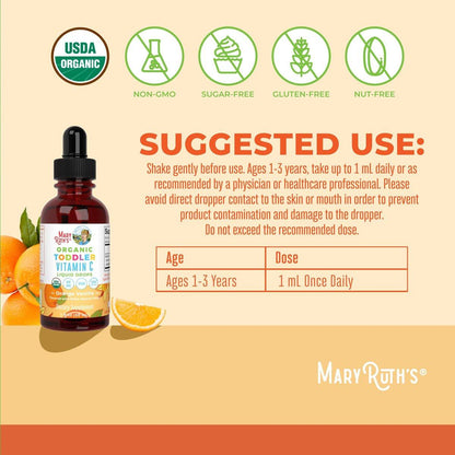 MARYRUTH'S Bio Vitamin C Tropfen für Kleinkinder | 1-3 Jahre | 15 mg pro Portion | Immununterstützung & allgemeine Gesundheit | Vegan | Zuckerfrei | Glutenfrei | Non-GMO | 30 Portionen
