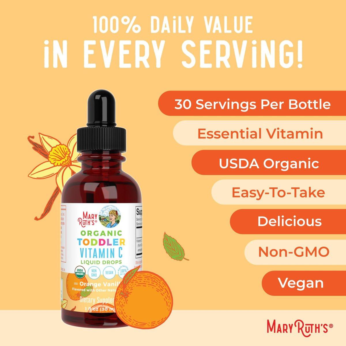 MARYRUTH'S Bio Vitamin C Tropfen für Kleinkinder | 1-3 Jahre | 15 mg pro Portion | Immununterstützung & allgemeine Gesundheit | Vegan | Zuckerfrei | Glutenfrei | Non-GMO | 30 Portionen
