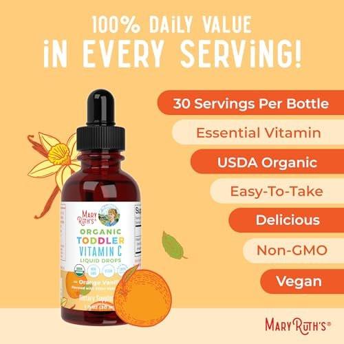 MARYRUTH'S Bio Vitamin C Tropfen für Kleinkinder | 1-3 Jahre | 15 mg pro Portion | Immununterstützung & allgemeine Gesundheit | Vegan | Zuckerfrei | Glutenfrei | Non-GMO | 30 Portionen