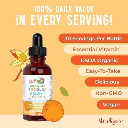 MARYRUTH'S Bio Vitamin C Tropfen für Kleinkinder | 1-3 Jahre | 15 mg pro Portion | Immununterstützung & allgemeine Gesundheit | Vegan | Zuckerfrei | Glutenfrei | Non-GMO | 30 Portionen