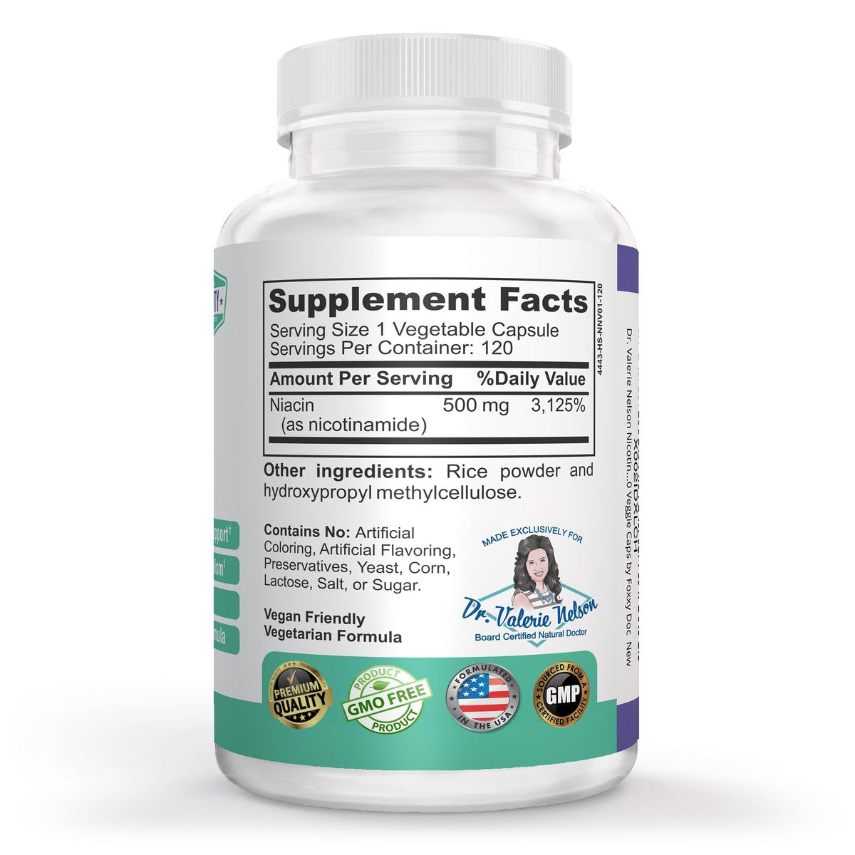 Dr. Valerie Nelson Nicotinamid 500 mg - Vitamin B3 – Energie, Zell- & Hautgesundheit. Preiswert - Flush-frei - 120 vegane Kapseln