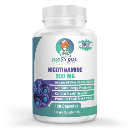 Dr. Valerie Nelson Nicotinamid 500 mg - Vitamin B3 – Energie, Zell- & Hautgesundheit. Preiswert - Flush-frei - 120 vegane Kapseln