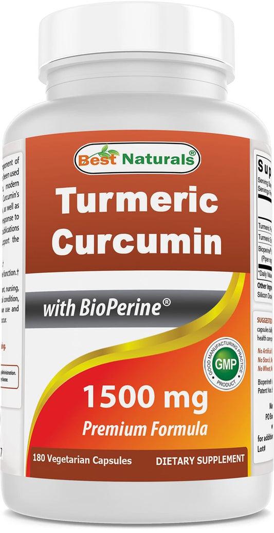 Best Naturals Kurkuma Curcumin 1500 mg/Portion mit Bioperin – 180 vegane Kapseln