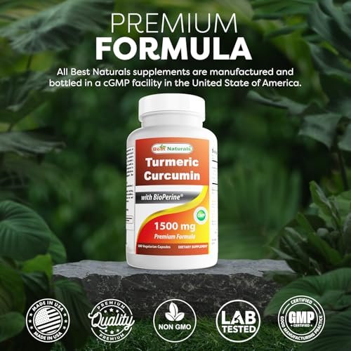 Best Naturals Kurkuma Curcumin 1500 mg/Portion mit Bioperin – 180 vegane Kapseln
