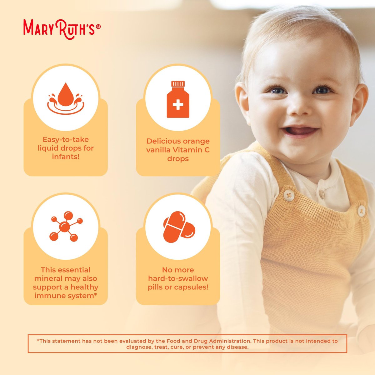 MARYRUTH'S Vitamin-C-Tropfen für Säuglinge & Babys | USDA Bio flüssiges Vitamin C für Babys ab 6 Monaten | Immununterstützung | Vegan & ohne Gentechnik | 60 ml