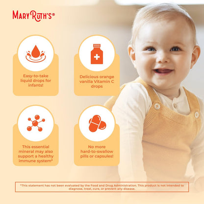 MARYRUTH'S Vitamin-C-Tropfen für Säuglinge & Babys | USDA Bio flüssiges Vitamin C für Babys ab 6 Monaten | Immununterstützung | Vegan & ohne Gentechnik | 60 ml