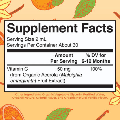 MARYRUTH'S Vitamin-C-Tropfen für Säuglinge & Babys | USDA Bio flüssiges Vitamin C für Babys ab 6 Monaten | Immununterstützung | Vegan & ohne Gentechnik | 60 ml