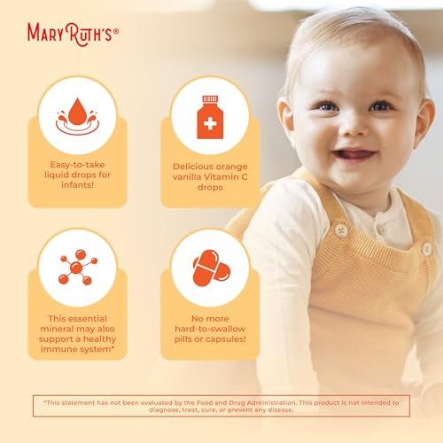 MARYRUTH'S Vitamin-C-Tropfen für Säuglinge & Babys | USDA Bio flüssiges Vitamin C für Babys ab 6 Monaten | Immununterstützung | Vegan & ohne Gentechnik | 60 ml