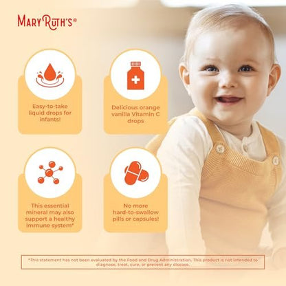 MARYRUTH'S Vitamin-C-Tropfen für Säuglinge & Babys | USDA Bio flüssiges Vitamin C für Babys ab 6 Monaten | Immununterstützung | Vegan & ohne Gentechnik | 60 ml