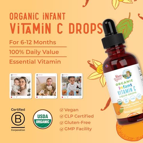 MARYRUTH'S Vitamin-C-Tropfen für Säuglinge & Babys | USDA Bio flüssiges Vitamin C für Babys ab 6 Monaten | Immununterstützung | Vegan & ohne Gentechnik | 60 ml