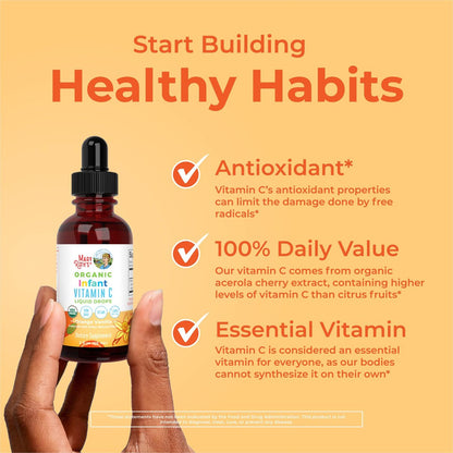 MARYRUTH'S Vitamin-C-Tropfen für Säuglinge & Babys | USDA Bio flüssiges Vitamin C für Babys ab 6 Monaten | Immununterstützung | Vegan & ohne Gentechnik | 60 ml