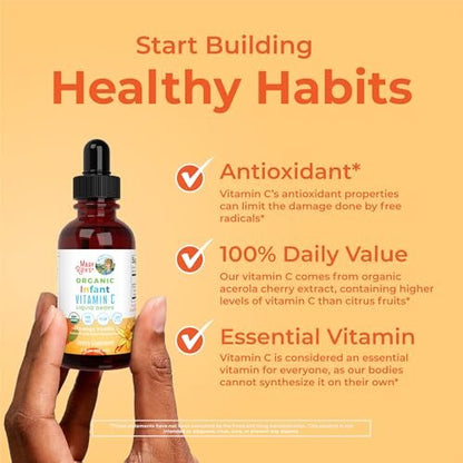 MARYRUTH'S Vitamin-C-Tropfen für Säuglinge & Babys | USDA Bio flüssiges Vitamin C für Babys ab 6 Monaten | Immununterstützung | Vegan & ohne Gentechnik | 60 ml