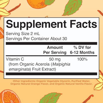 MARYRUTH'S Vitamin-C-Tropfen für Säuglinge & Babys | USDA Bio flüssiges Vitamin C für Babys ab 6 Monaten | Immununterstützung | Vegan & ohne Gentechnik | 60 ml