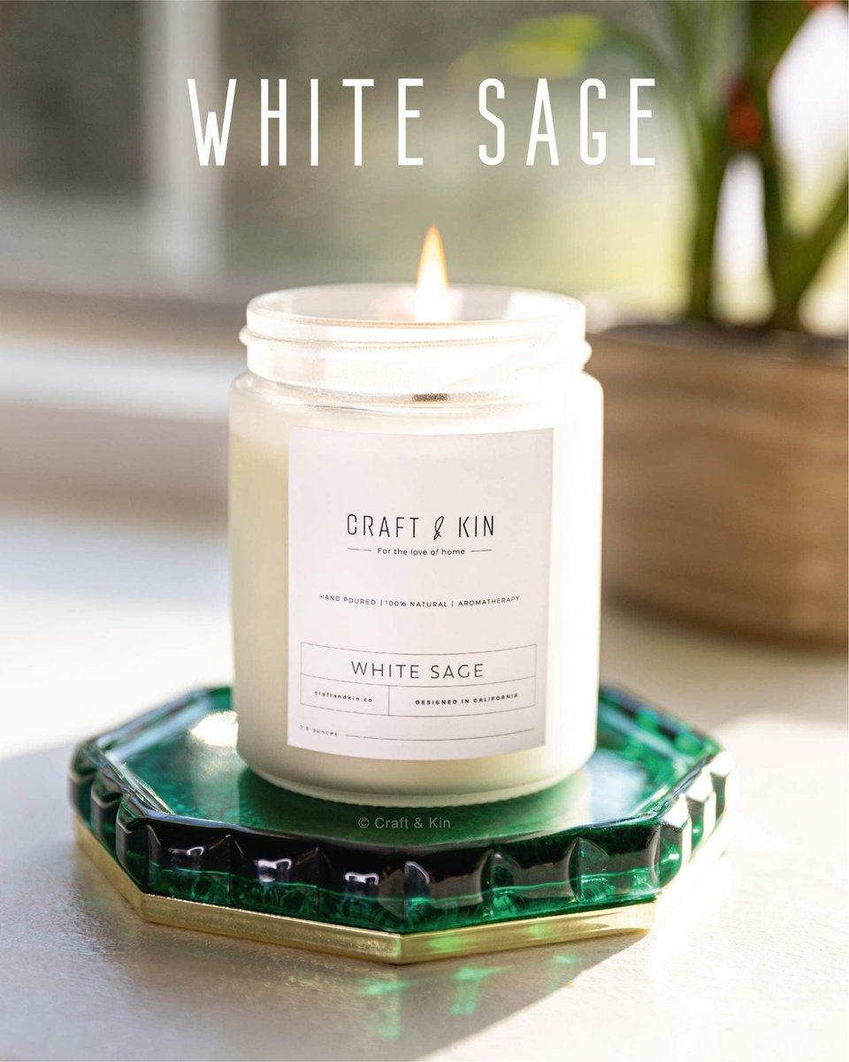 Craft & Kin Weißer Salbei Duftkerze zur Reinigung | 8 Oz 45 Stunden langanhaltende Feiertagskerze | Klassische Soja Woodwick Winterkerze | Hergestellt mit natürlichem Soja | Geschenk für Männer und Frauen