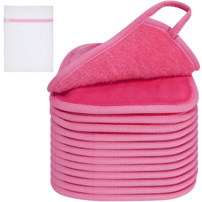 KODAMO Make-up Entferner Tücher, Wiederverwendbare Abschminkpads, Mikrofaser Gesichtsreinigungstücher mit Reisetasche, 12er Pack, Rosa