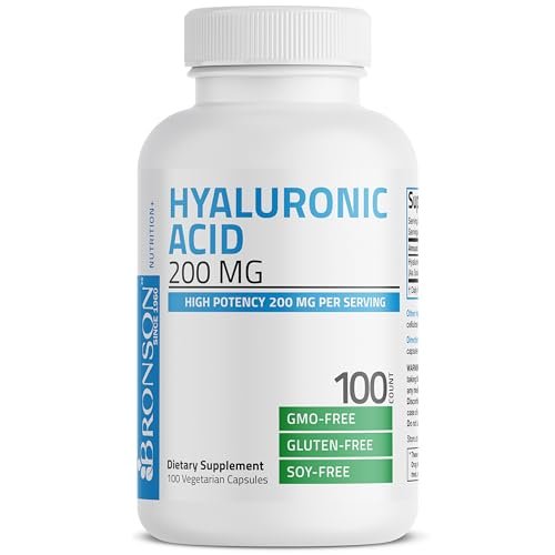 Bronson Hyaluronsäure 200 mg – Hochdosiert für Gelenke & Haut, Non-GMO, 100 vegane Kapseln