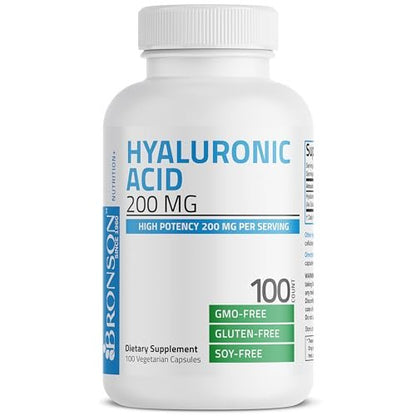 Bronson Hyaluronsäure 200 mg – Hochdosiert für Gelenke & Haut, Non-GMO, 100 vegane Kapseln