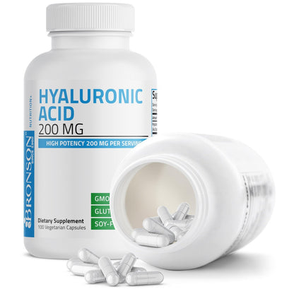 Bronson Hyaluronsäure 200 mg – Hochdosiert für Gelenke & Haut, Non-GMO, 100 vegane Kapseln