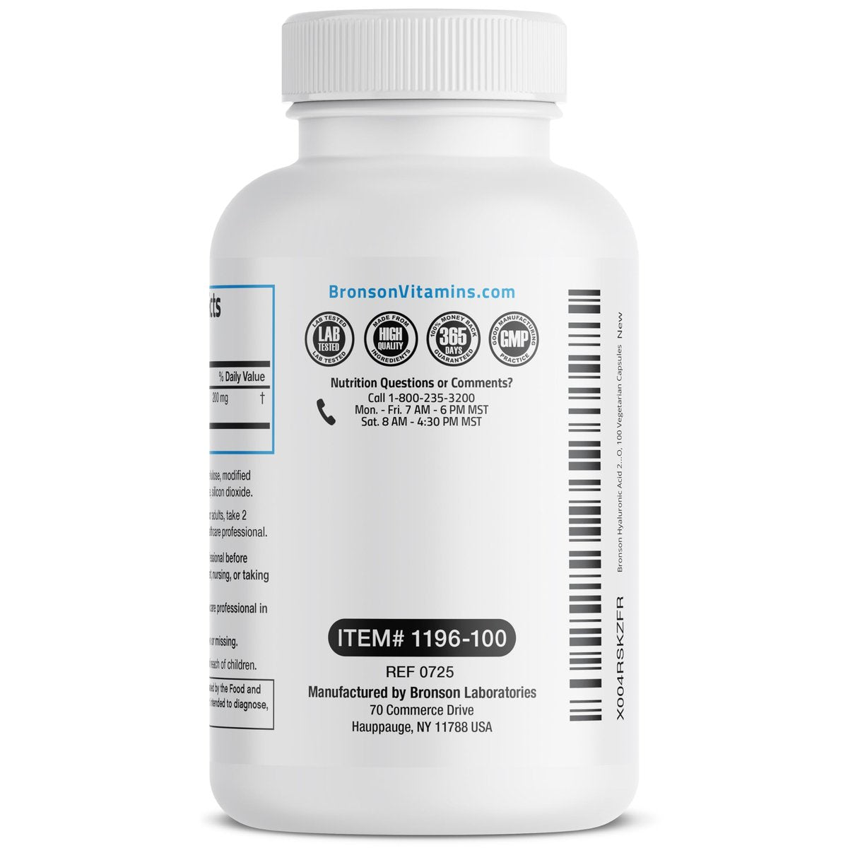 Bronson Hyaluronsäure 200 mg – Hochdosiert für Gelenke & Haut, Non-GMO, 100 vegane Kapseln