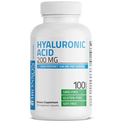 Bronson Hyaluronsäure 200 mg – Hochdosiert für Gelenke & Haut, Non-GMO, 100 vegane Kapseln