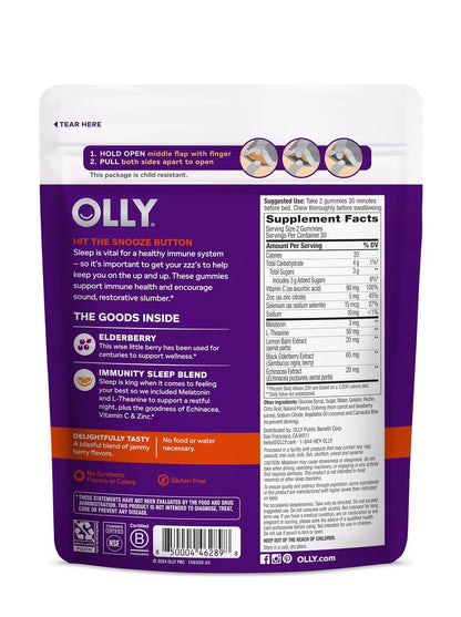 OLLY Immunity Sleep Gummy – Unterstützung für Immunsystem und Schlaf mit Melatonin, Echinacea, Zink, Vitamin C, 60 Stück