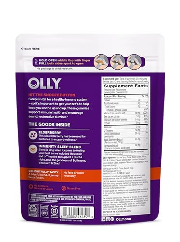 OLLY Immunity Sleep Gummy – Unterstützung für Immunsystem und Schlaf mit Melatonin, Echinacea, Zink, Vitamin C, 60 Stück