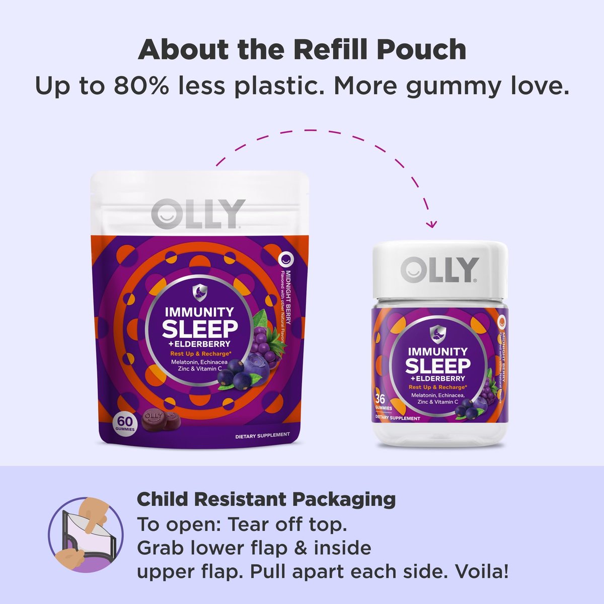 OLLY Immunity Sleep Gummy – Unterstützung für Immunsystem und Schlaf mit Melatonin, Echinacea, Zink, Vitamin C, 60 Stück
