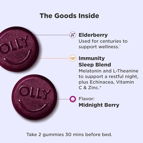 OLLY Immunity Sleep Gummy – Unterstützung für Immunsystem und Schlaf mit Melatonin, Echinacea, Zink, Vitamin C, 60 Stück