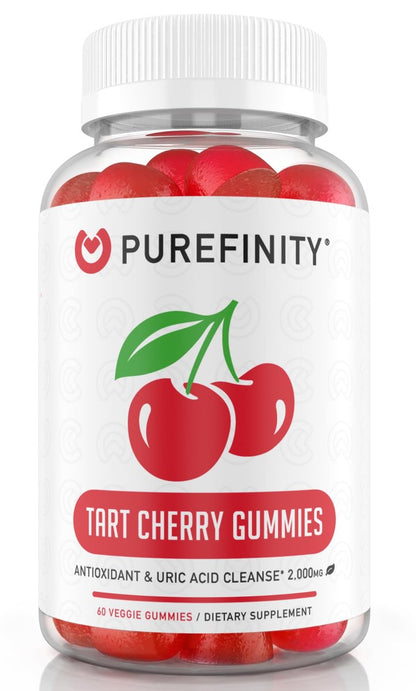 PUREFINITY Sauerkirsch-Gummibärchen – Harnsäure-Spülung für Gelenkentlastung und Regeneration, roher Saftextrakt-Antioxidans – Nicht-GVO, glutenfrei, vegan, 60 Gummibärchen