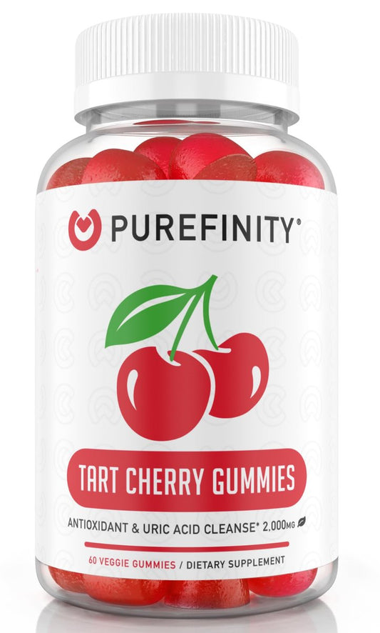 PUREFINITY Sauerkirsch-Gummibärchen – Harnsäure-Spülung für Gelenkentlastung und Regeneration, roher Saftextrakt-Antioxidans – Nicht-GVO, glutenfrei, vegan, 60 Gummibärchen