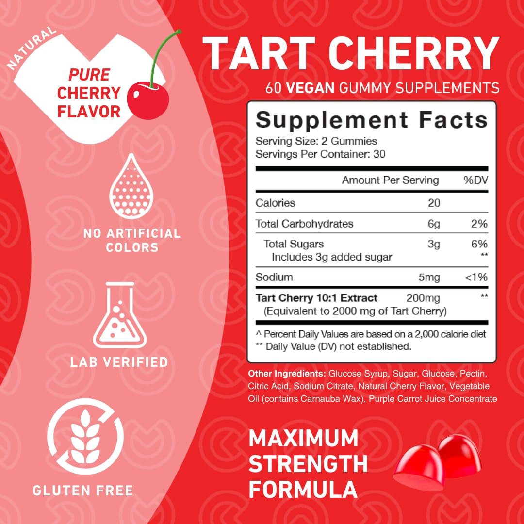 PUREFINITY Sauerkirsch-Gummibärchen – Harnsäure-Spülung für Gelenkentlastung und Regeneration, roher Saftextrakt-Antioxidans – Nicht-GVO, glutenfrei, vegan, 60 Gummibärchen