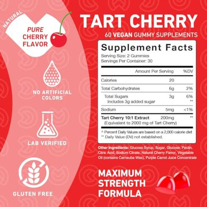 PUREFINITY Sauerkirsch-Gummibärchen – Harnsäure-Spülung für Gelenkentlastung und Regeneration, roher Saftextrakt-Antioxidans – Nicht-GVO, glutenfrei, vegan, 60 Gummibärchen