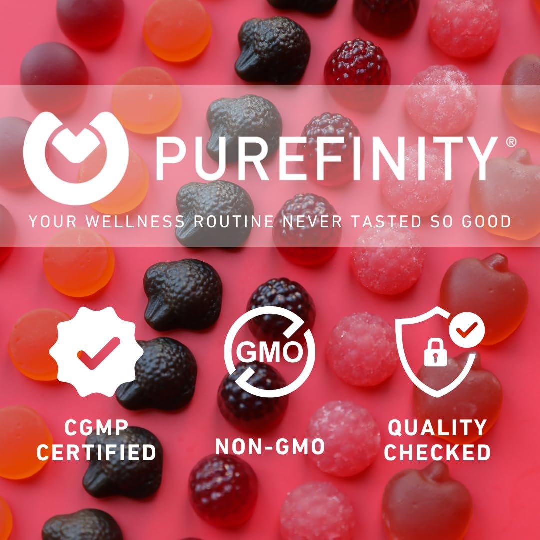 PUREFINITY Sauerkirsch-Gummibärchen – Harnsäure-Spülung für Gelenkentlastung und Regeneration, roher Saftextrakt-Antioxidans – Nicht-GVO, glutenfrei, vegan, 60 Gummibärchen