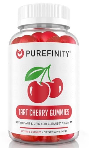 PUREFINITY Sauerkirsch-Gummibärchen – Harnsäure-Spülung für Gelenkentlastung und Regeneration, roher Saftextrakt-Antioxidans – Nicht-GVO, glutenfrei, vegan, 60 Gummibärchen