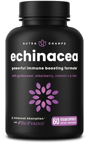 NutraChamps Echinacea Kapseln 1000mg – 8-in-1 Immunsystem Unterstützung – mit Goldenseal, Vitamin C, Zink, Ingwer, Holunder – 60 Kapseln