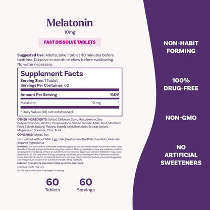 Natrol Melatonin 10 mg schnell lösliche Tabletten – 60 Zitrus-Tabletten für erholsamen Schlaf bei Erwachsenen