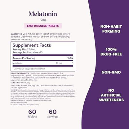 Natrol Melatonin 10 mg schnell lösliche Tabletten – 60 Zitrus-Tabletten für erholsamen Schlaf bei Erwachsenen