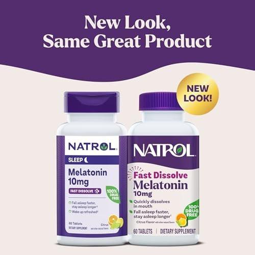 Natrol Melatonin 10 mg schnell lösliche Tabletten – 60 Zitrus-Tabletten für erholsamen Schlaf bei Erwachsenen