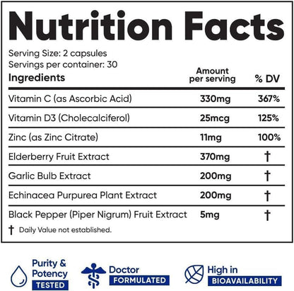 Immuneti Advanced Immune Support – Ärztlich formuliertes 6-in-1 tägliches Immunitätsergänzungsmittel – Hergestellt in den USA – Mit Vitamin C, D3, Zink, Holunderbeere, Knoblauch & Echinacea – Vitalstoffe & Antioxidantien (1)